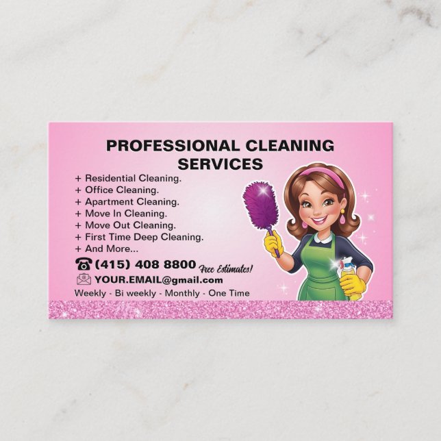 Pink Maid Janitorial Lady House Cleaning Service Visitenkarte (Vorderseite)