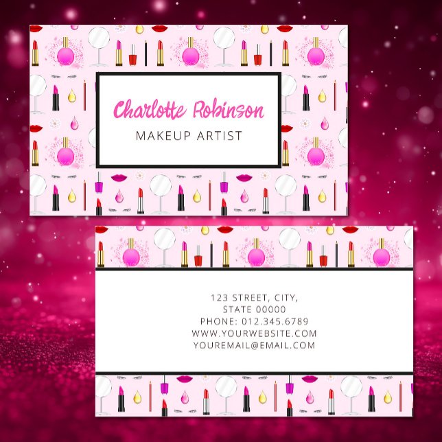 Pink Makeup Artist Business Card Visitenkarte (Von Creator hochgeladen)