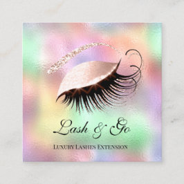 Pink Makeup Artist Eyelash Extension Holograph Lux Quadratische Visitenkarte
