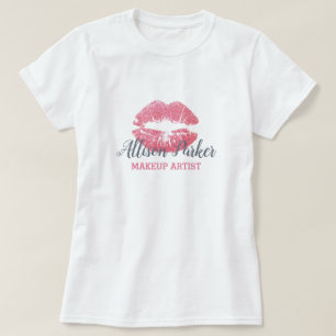 Pink MAKEUP ARTIST Logo Kuss Name T-Shirt