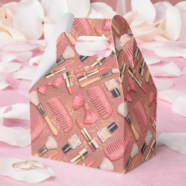 Pink Makeup Cosmetics Pattern Glitter  Geschenkschachtel (Hochzeit)