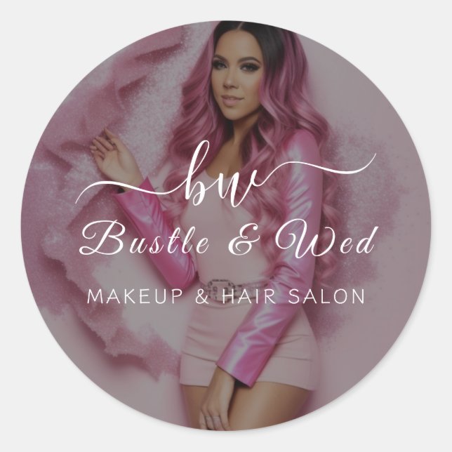Pink Makeup Haar Salon Runder Aufkleber (Vorderseite)