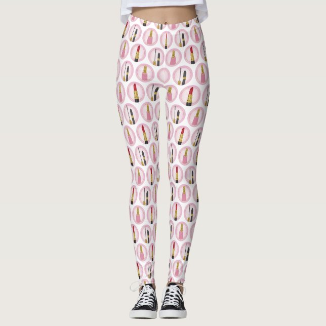 Pink Makeup Kosmetik Muster Kosmetologie Leggings (Vorderseite)