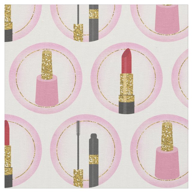 Pink Makeup Kosmetik Muster Kosmetologie Stoff (Nahaufnahme)