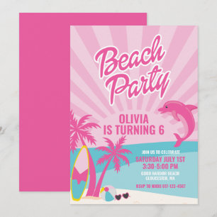 Pink Malibu Beach Geburtstag Einladung