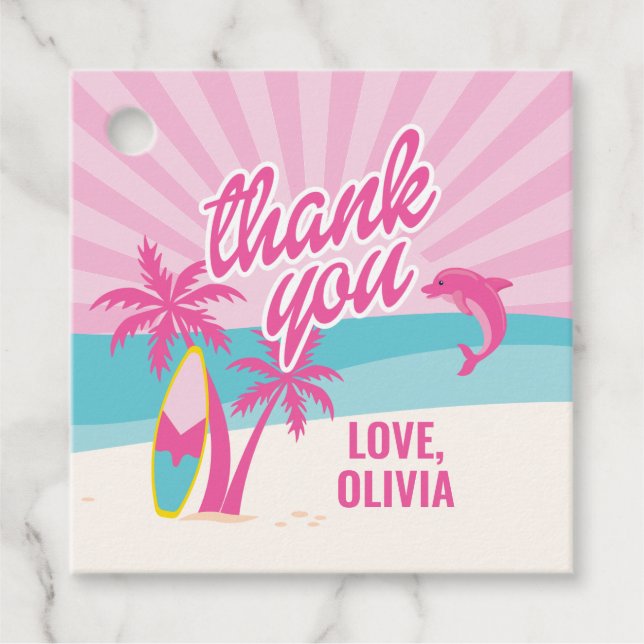 Pink Malibu Beach Palm Geburtstag Geschenkanhänger (Vorderseite)