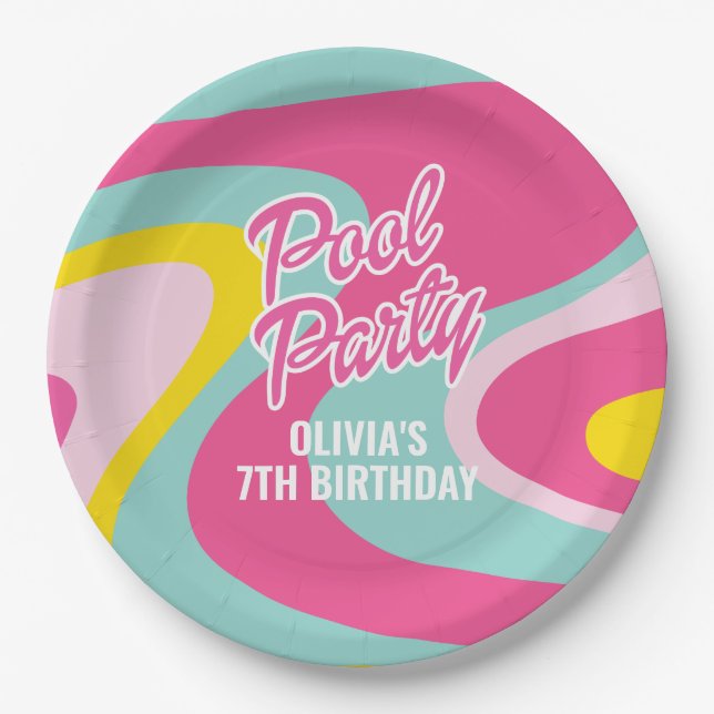 Pink Malibu Beach Palm Pool Party Geburtstag Pappteller (Vorderseite)