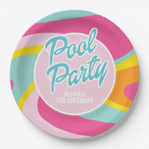 Pink Malibu Beach Palm Pool Party Geburtstag Pappteller