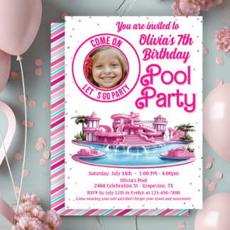 Pink Malibu Doll Pool Party Einladung