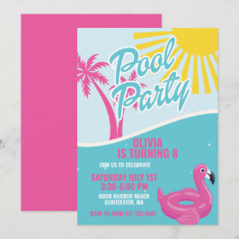 Pink Malibu Pool Party Geburtstag Einladung