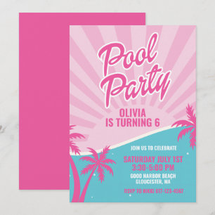 Pink Malibu Pool Party Geburtstag Einladung