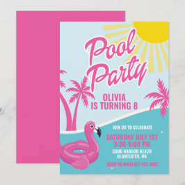 Pink Malibu Pool Party Geburtstag Einladung