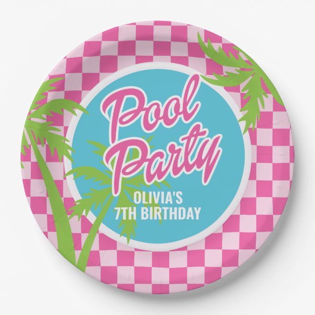 Pink Malibu Poolparty Geburtstag Pappteller (Vorderseite)
