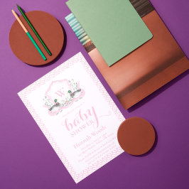 Pink Mallard Duck Monogram Coquette Baby Showdusch Einladung