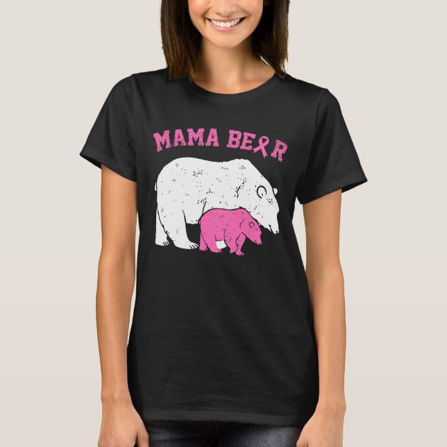 Pink Mama Bären Brustkrebs Bewusstsein T-Shirt (Vorderseite)