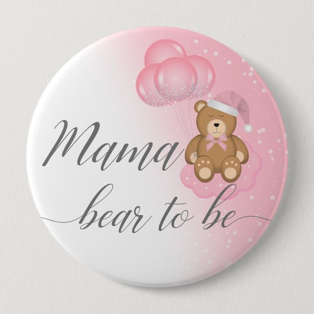 Pink Mama Bear zu Sleepy Bear Girl Babydusche Button (Vorderseite)