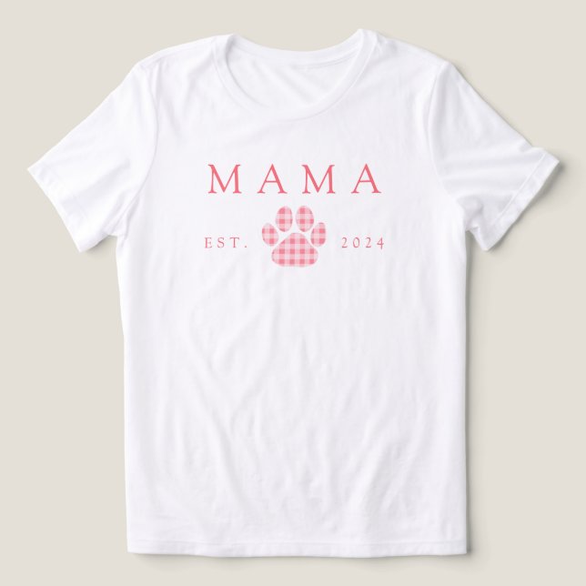 Pink Mama Gingham Paw Print Birthday Tri-Blend Shirt (Design Vorderseite)