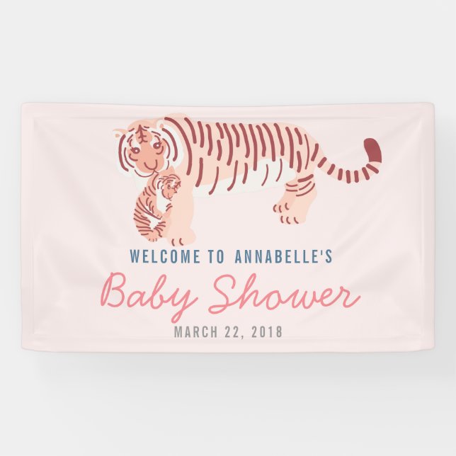 Pink Mama Tiger & Cub Baby Duschbanner Banner (Horizontal)