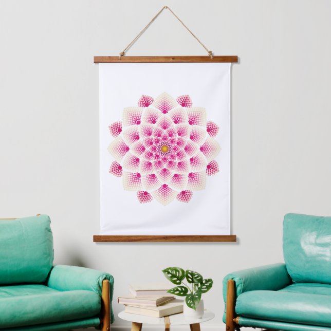 Pink-Mandala-Blume Wandteppich Mit Holzrahmen (Wohnzimmer)