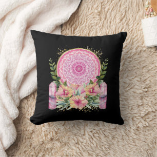 Pink Mandala Crystal Blume Watercolor Boho Kissen