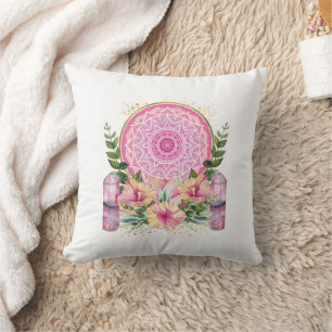Pink Mandala Crystal Blume Watercolor Boho Throw Kissen