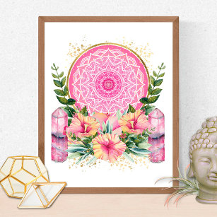 Pink Mandala Crystal Blume Yoga Reiki Wellness-Cen Poster