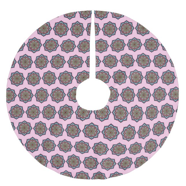 Pink Mandala Polyester Weihnachtsbaumdecke (Vorderseite)