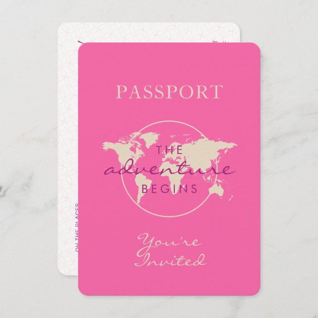 Pink Map Adventure Baby Showpass Einladung (Vorne/Hinten)