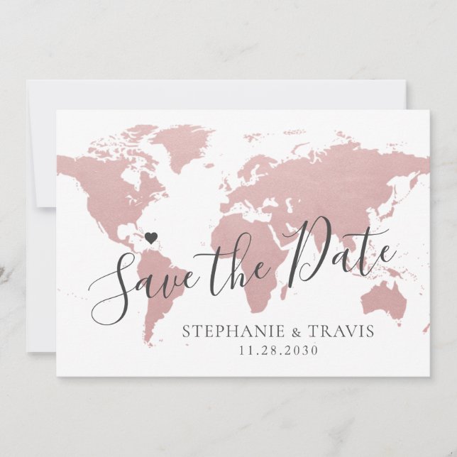 Pink Map Ziel Reise Thema Foto Save The Date (Vorderseite)