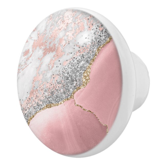 Pink Marble Agate Keramikknauf (Rechts)