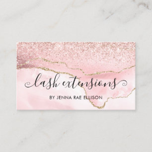 Pink Marble Agate Lash Aftercare Instruktion Visitenkarte
