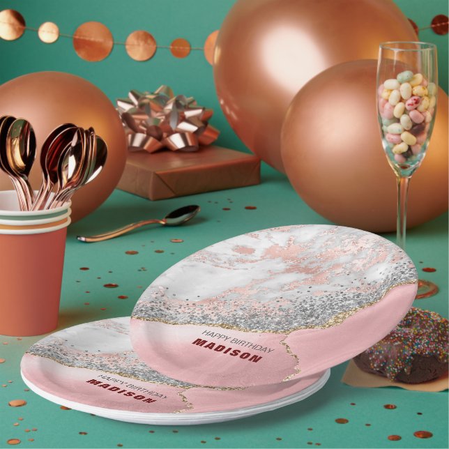 Pink Marble Agate Pappteller (Multi)