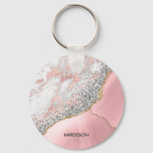 Pink Marble Agate Schlüsselanhänger
