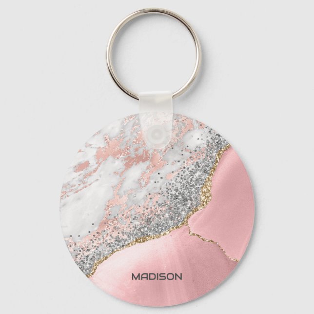 Pink Marble Agate Schlüsselanhänger (Vorderseite)