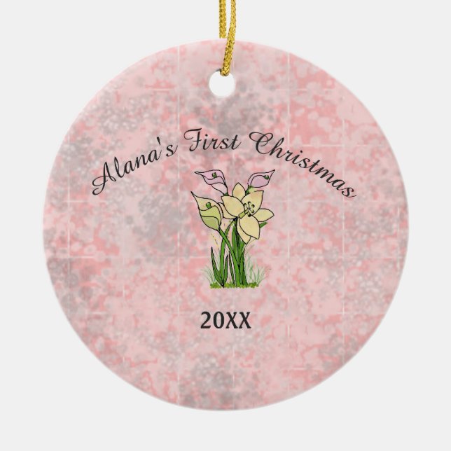 Pink Marble Baby First Christmas Keramik Ornament (Vorne)