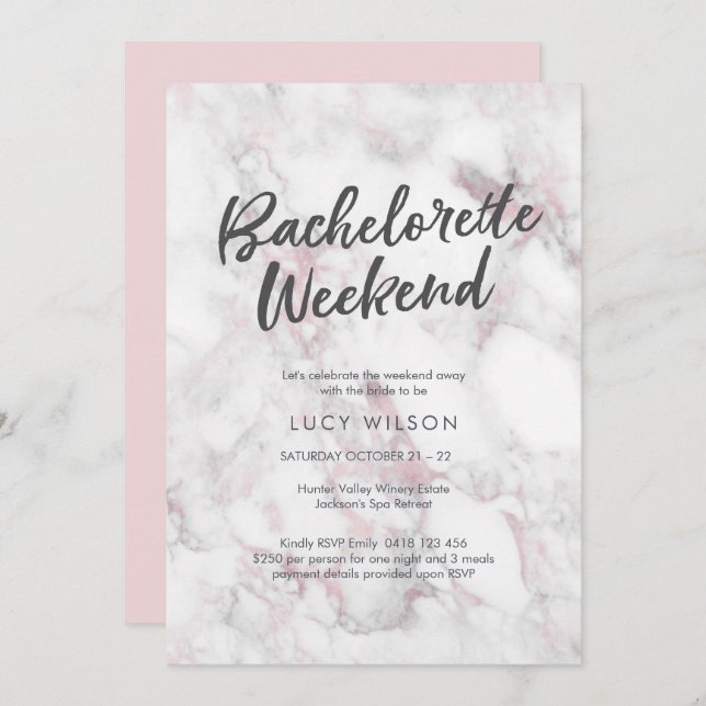 Pink Marble Bachelorette Wochenende Einladung (Vorne/Hinten)