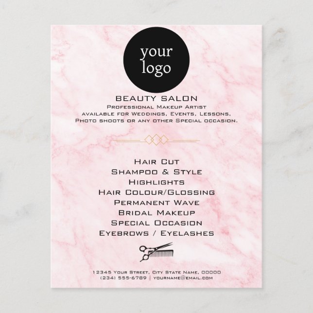Pink Marble Beauty Salon Flyer (Vorne)