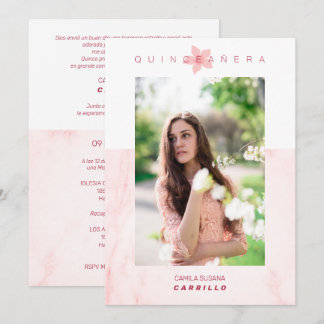 Pink Marble Effect Romantic Photo Quinceañerank Einladung