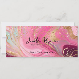 Pink Marble & Gold Glitter Gift Certificate Card Einladung