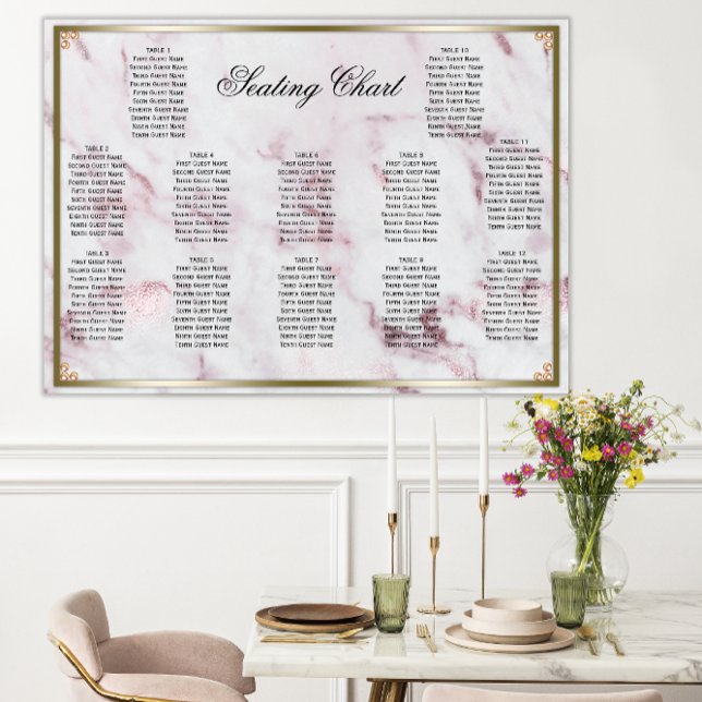 Pink Marble Golden Pearls Wedding Seating Poster (Von Creator hochgeladen)