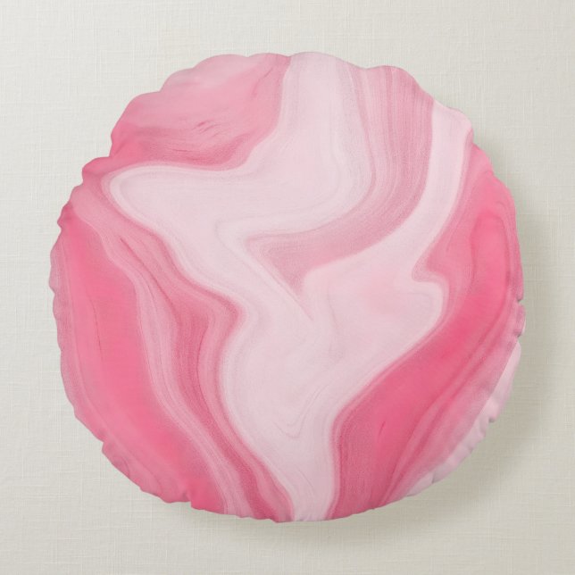 Pink Marble Swirl Pattern – Aesthetic Abstract  Rundes Kissen (Vorderseite)