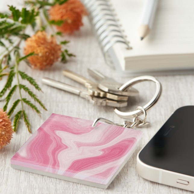 Pink Marble Swirl Pattern – Aesthetic Abstract  Schlüsselanhänger (Vorderseite rechts)