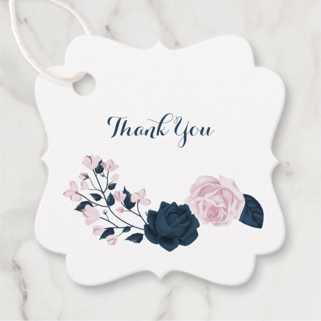Pink & Marine Blume vielen Dank Geschenkanhänger (Vorderseite)