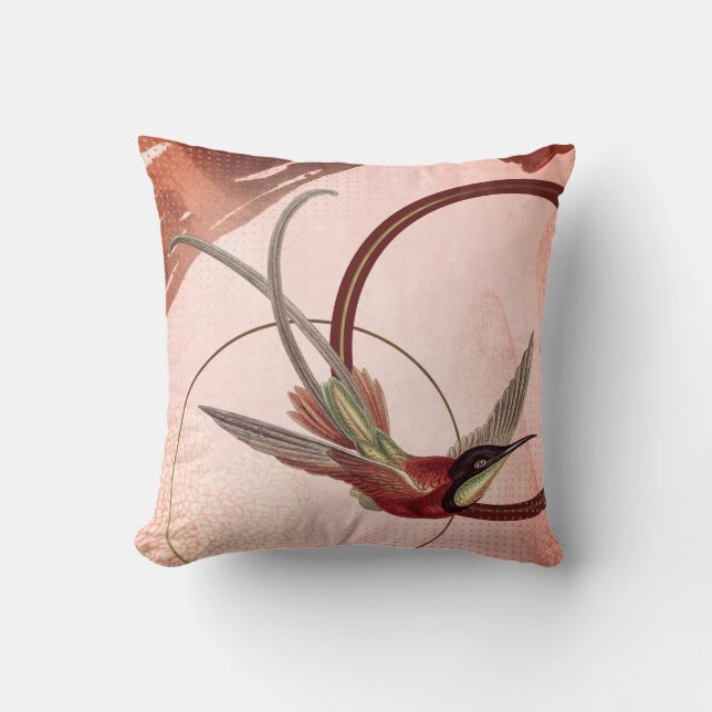 Pink & Maroon Artistic Hummingbird Design Kissen (Vorderseite)
