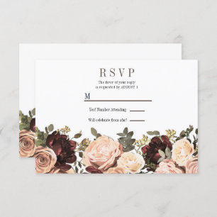 Pink & Maroon Blumengrün Blätter Wedding RSVP Einladung