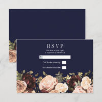 Pink Maroon Blumengrün Navy Blue Wedding RSVP