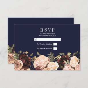 Pink Maroon Blumengrün Navy Blue Wedding RSVP Einladung