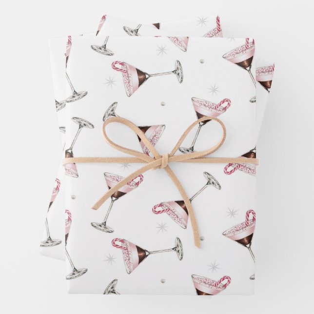 Pink Martini Cocktail Muster Festive Feiertage  Geschenkpapier Set (Beispiel)