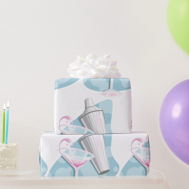 Pink Martini Cocktail und silberner Shaker Geschenkpapier (Von Creator hochgeladen)