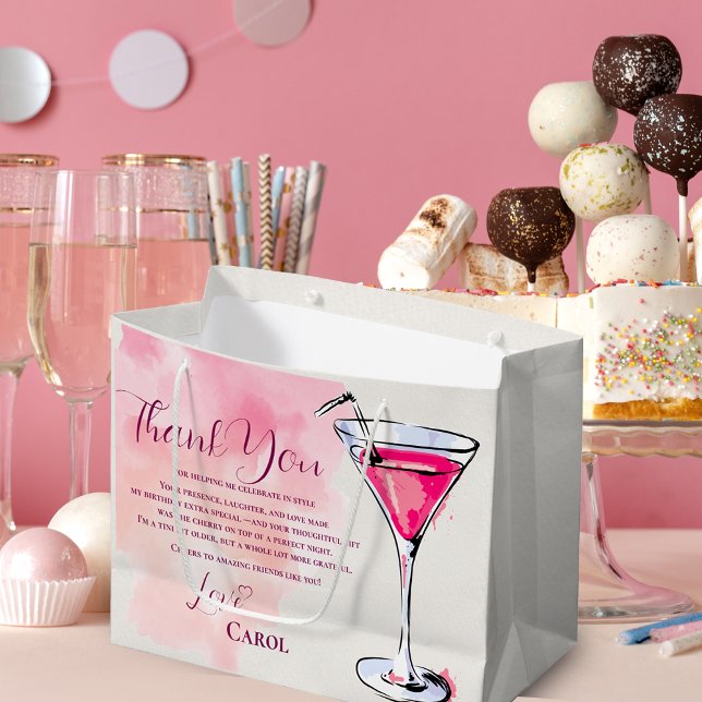 Pink Martini Geburtstagsfeier Geschenktüte Danke (Pink Martini Birthday Party Favor Thank You Large Gift Bag)